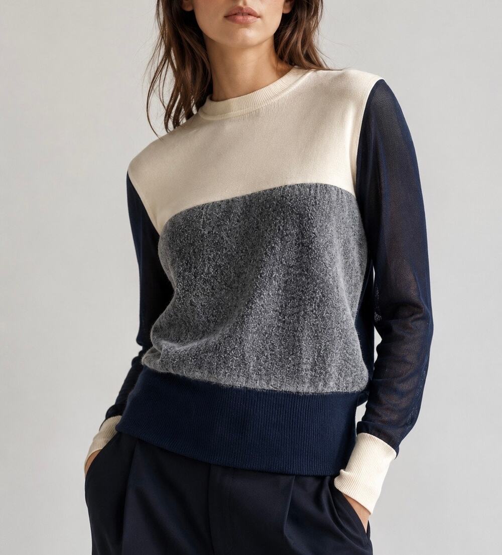 Rag & Bone Colorblock Wool Blend Sweater Sheer Sleeve Knit Minimalist Size Small